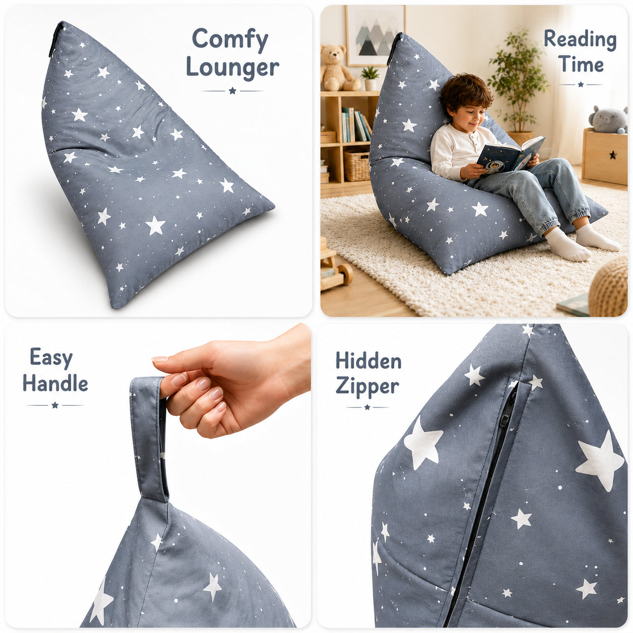 Детски Пуф Лежанка GINGER HOME Little Stars с предимства, дръжка и скрит цип