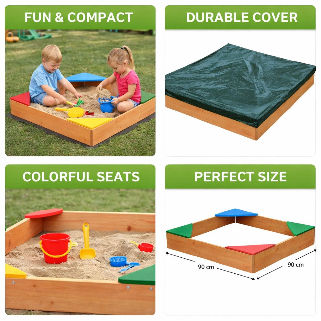 Детски пясъчник GINGER HOME – продуктови акценти, седалки, размери и покривало