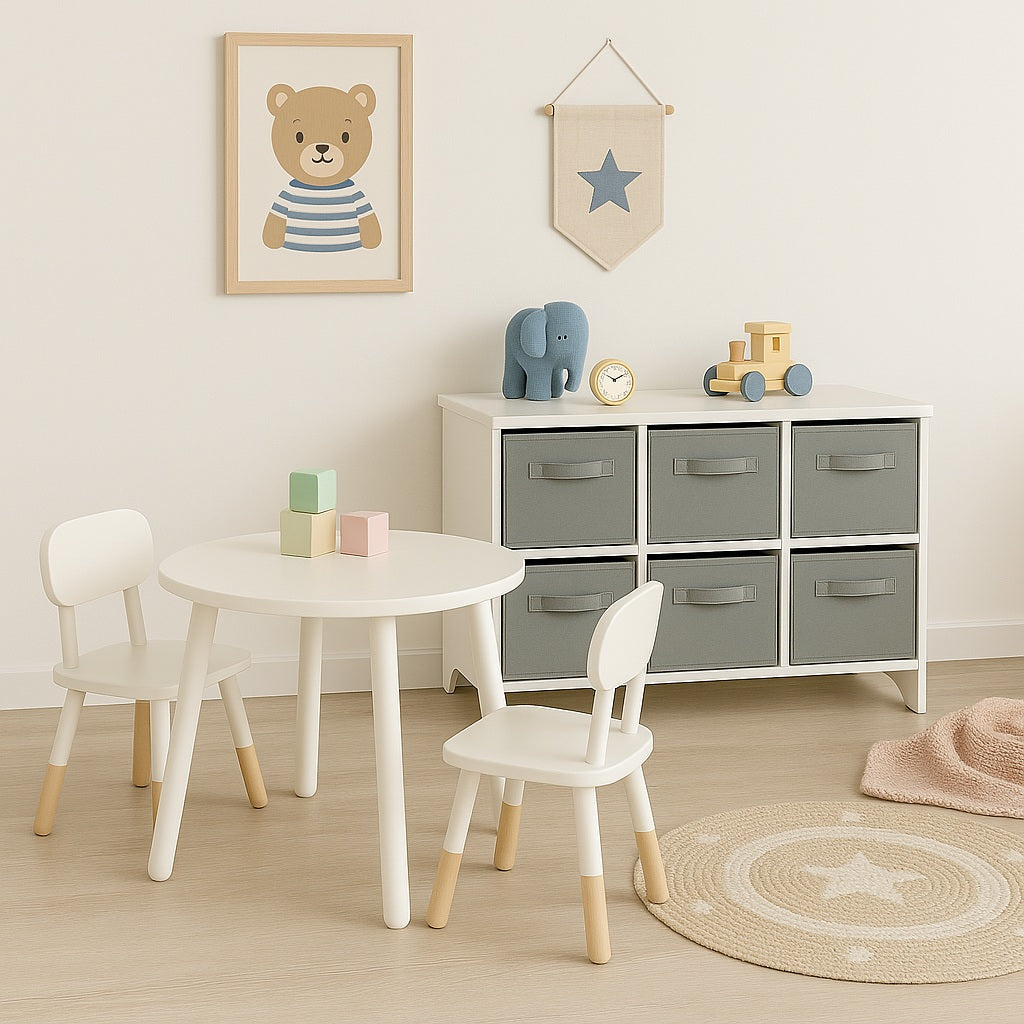 Children's wooden chest of drawers with 6 textile drawers - WHITE/GREY