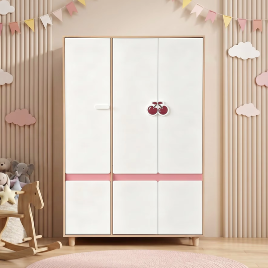 Детски гардероб GINGER HOME CHERRY в розова детска стая с дървено конче