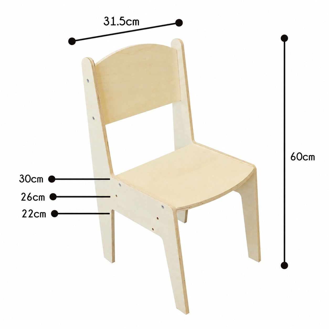 Размери на детско столче GINGER HOME 31.5x60 см с регулируема височина на седалката