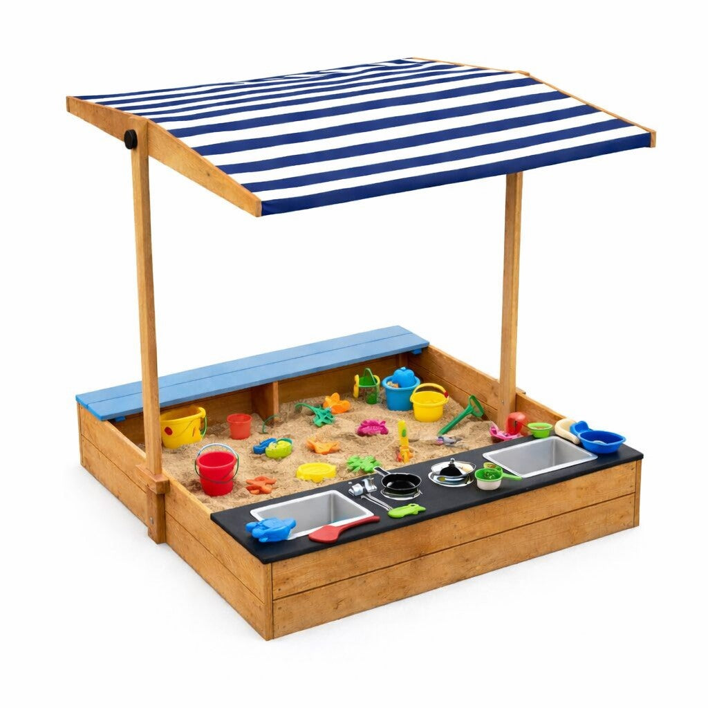 Детска кухня с аксесоари, вградена в дървен пясъчник GINGER HOME