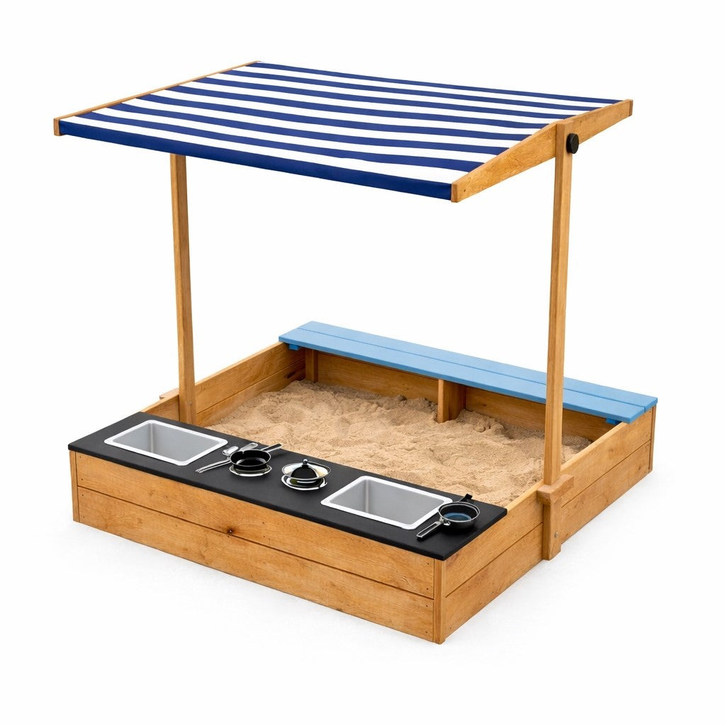 Детски дървен пясъчник GINGER HOME с кухня за игра и сенник на открито