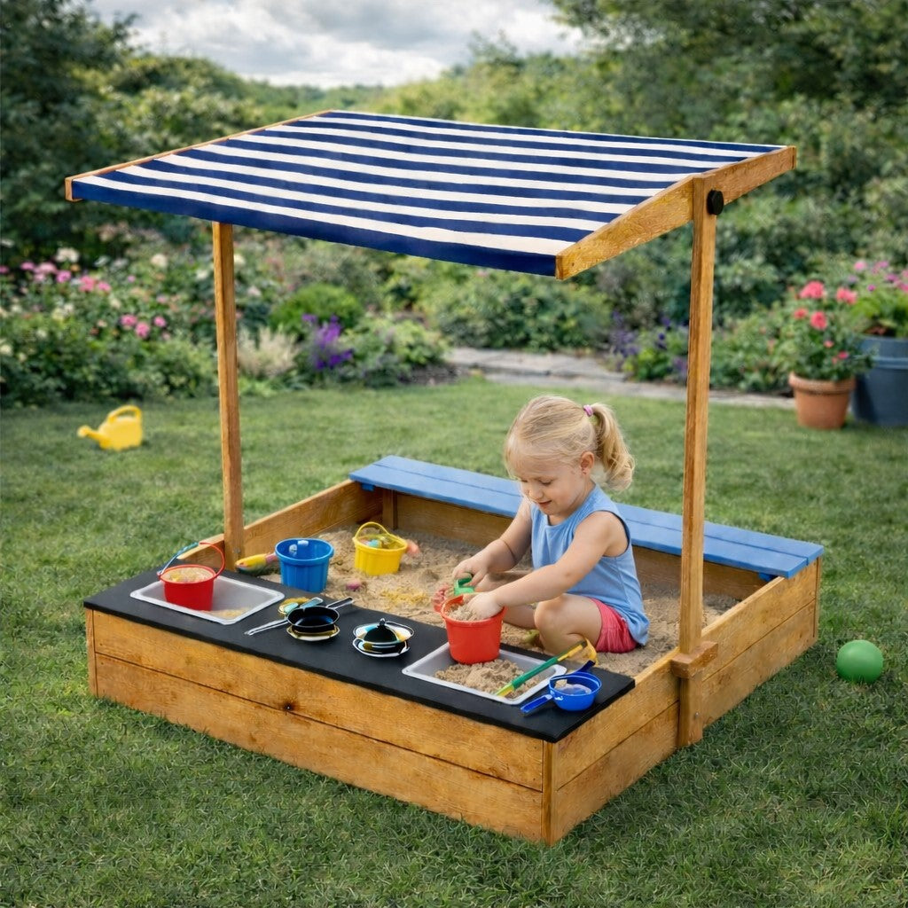 Вградена дървена пейка към детски пясъчник GINGER HOME