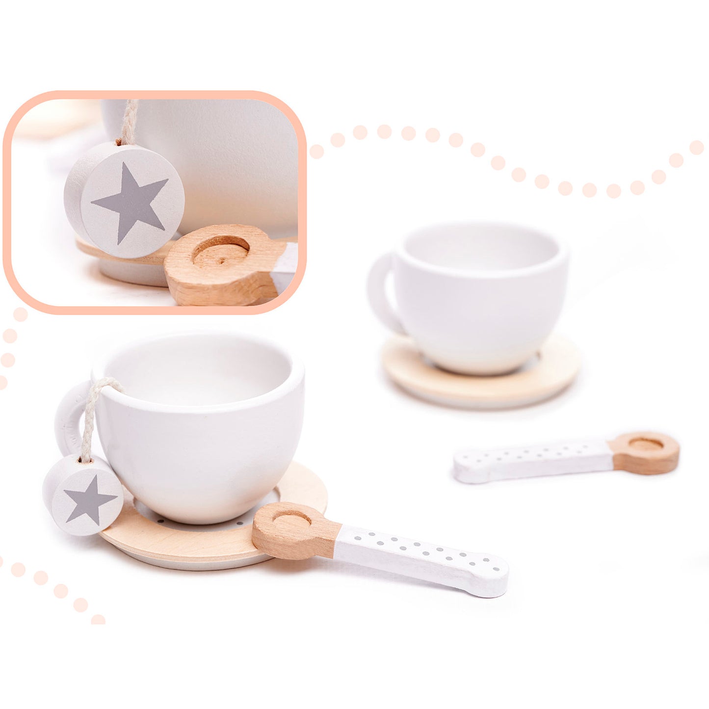 Детски Дървен Комплект за Чай и Кафе с Аксесоари - бяло/сиво