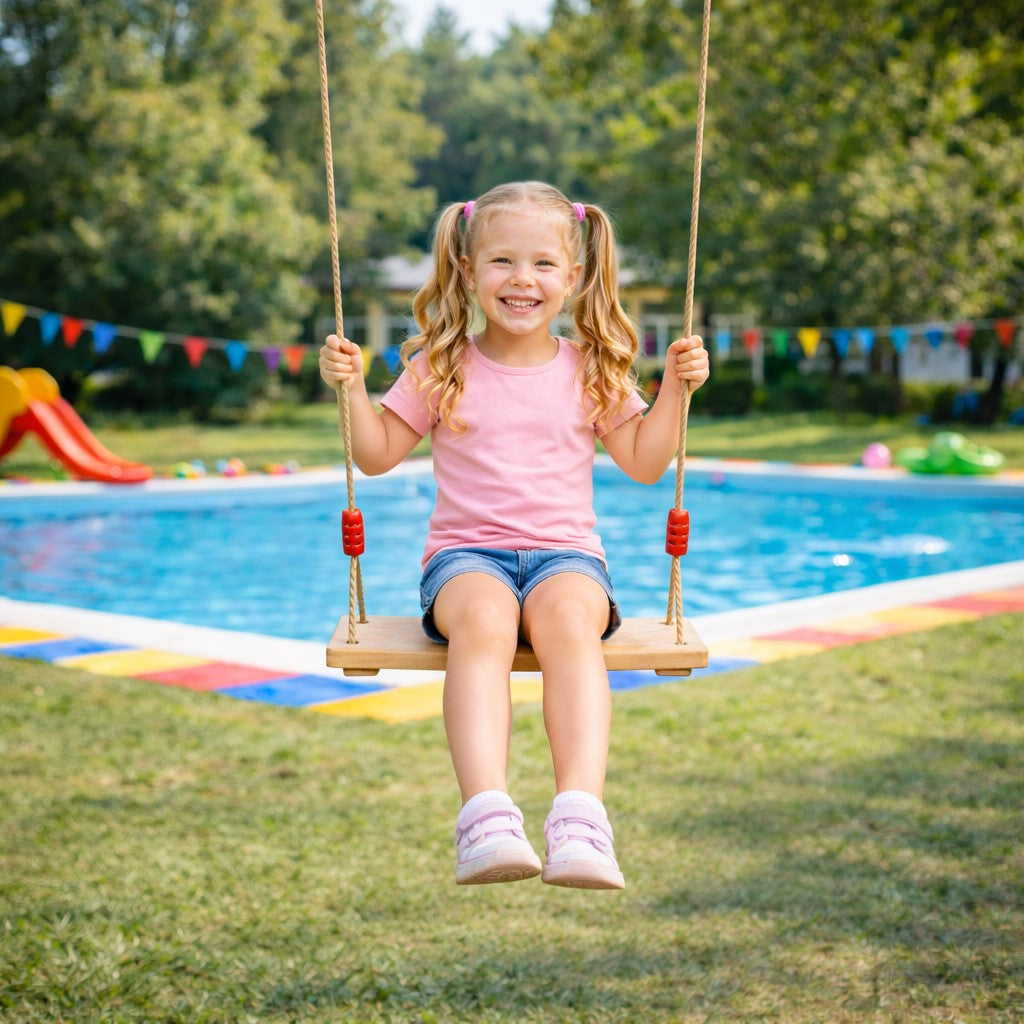 Детска дървена люлка GINGER HOME в реална среда, игра навън