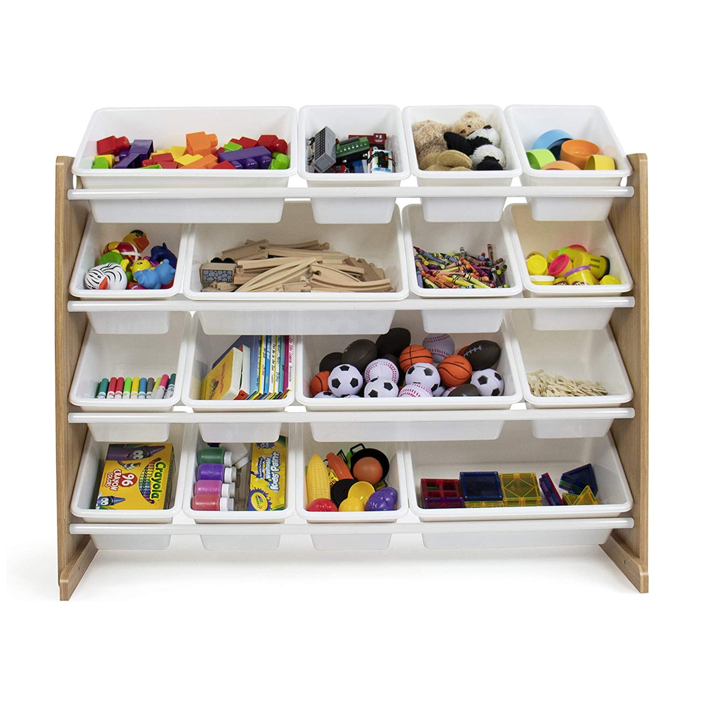 Детски Дървен Органайзер, Голям - за Съхранение на Играчки и Книжки, Етажерка за Детска Стая - WOOD/WHITE