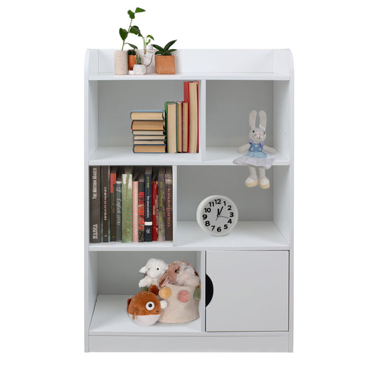 Children's wooden shelf 4 levels with a door - WHITE