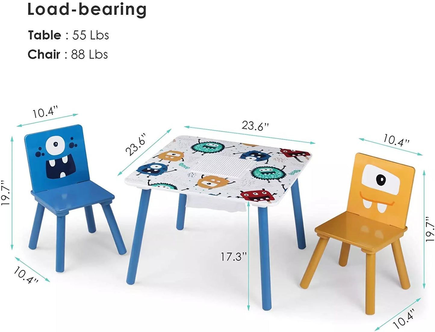 Children's set of wooden table with 2 chairs - GHOUSTS