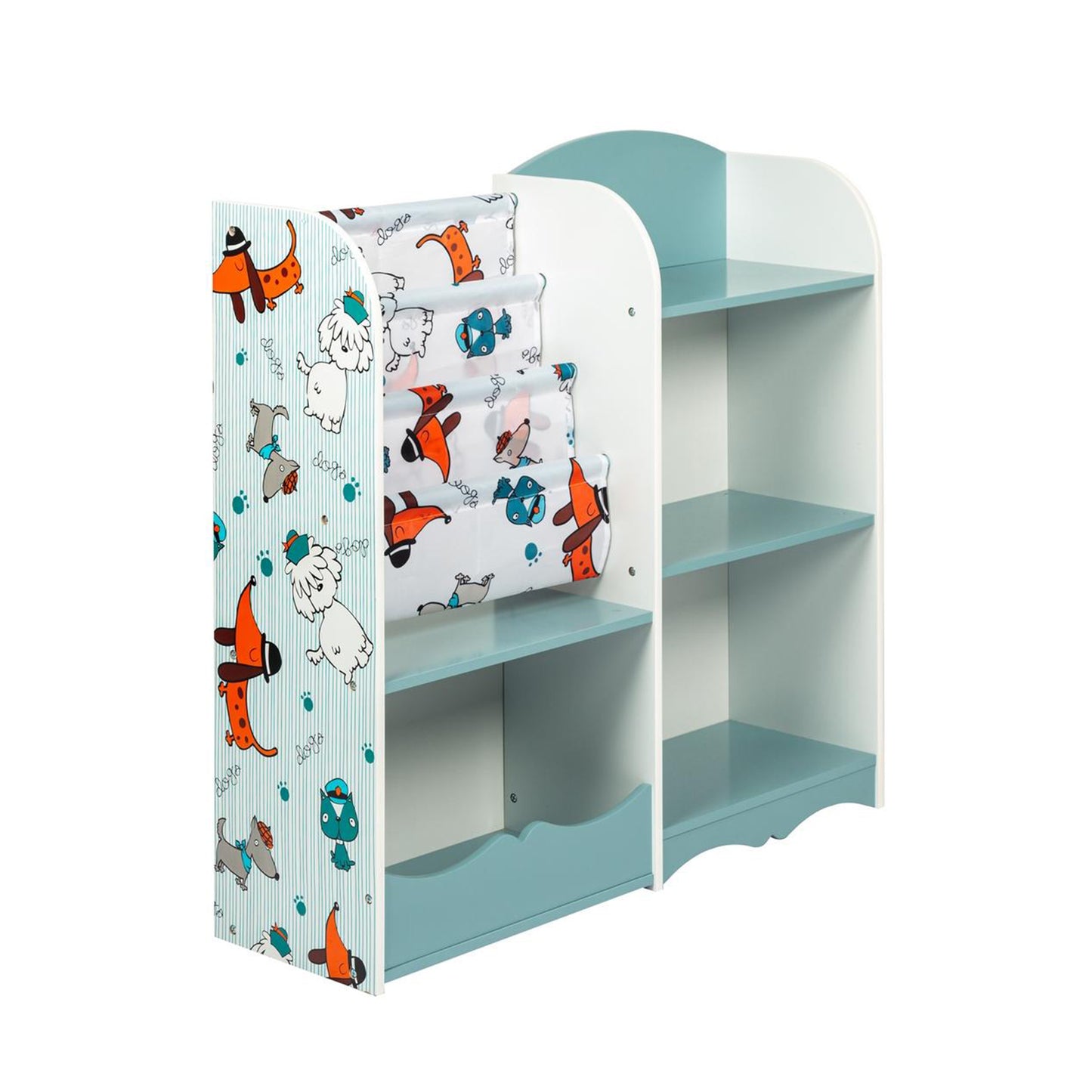 Wooden children's organizer with shelves for toys and books - DOGS